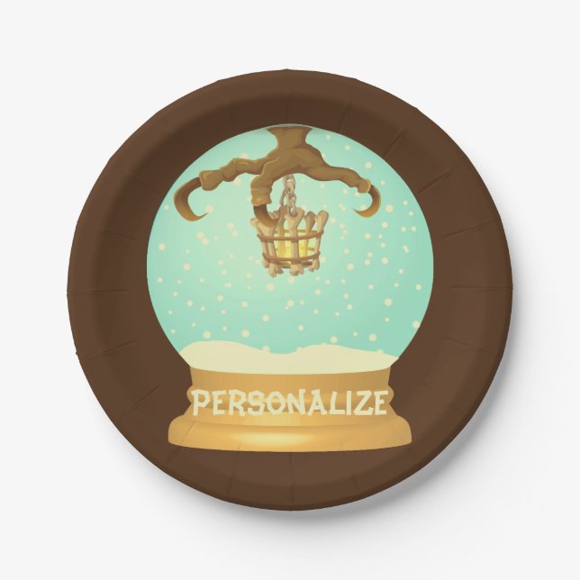 Owl talon and bone chandelier fall snow globe paper plates (Front)