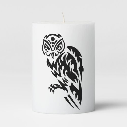 Owl Tattoo Style Design Black White Pillar Candle
