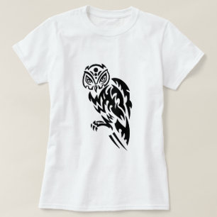 Owl Tattoo Style Design Black White T-Shirt
