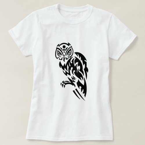 Owl Tattoo Style Design Black White T_Shirt