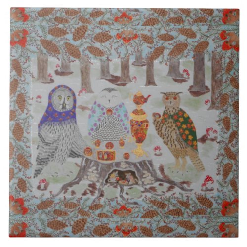 Owl Tea Party  Ceramic Tile