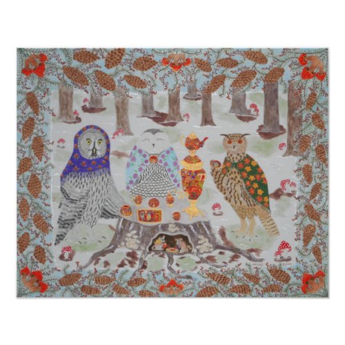 Owl Tea Party  Photo Print