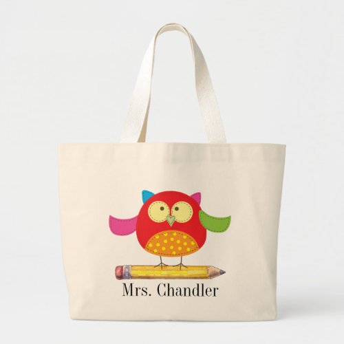 Owl Teacher Large Tote Bag