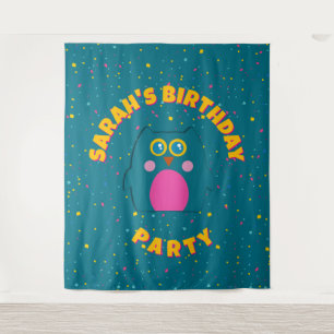 Owl Teal Purple Birthday Tapestry