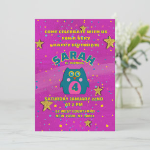 Owl Teal Purple Invitation Card Birthday