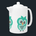 Owl Teapot<br><div class="desc">Mint Owl Teapot. This fun Owl design makes a perfect gift for any Owl lover. Customizable with any text of your choice. Design © www.justbyjulie.com</div>