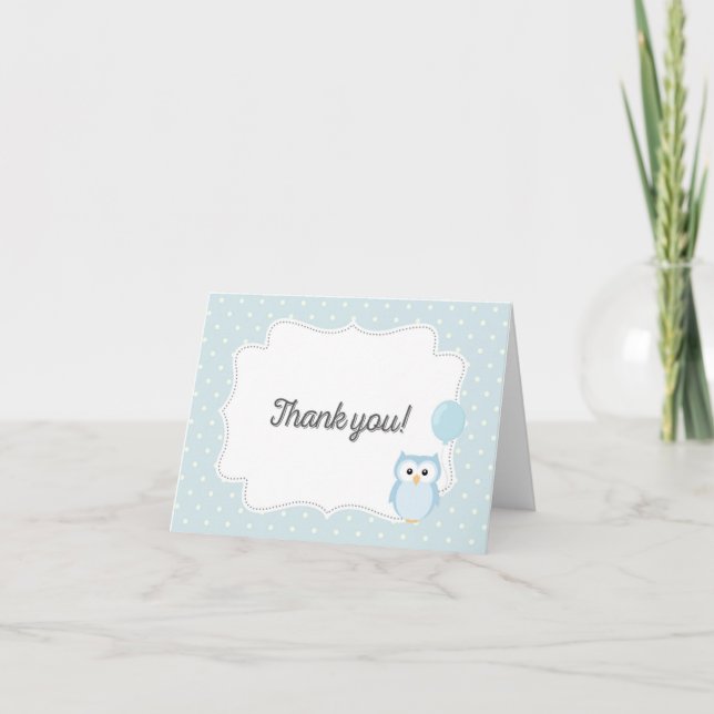 Owl Thank You Card (Blue) (Front)