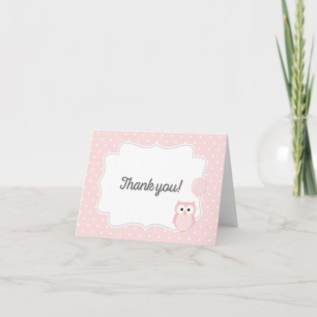 Owl Thank You Card (Pink) (Front)