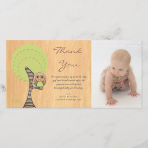 Owl Thank You New Baby Girl Arrival Gift Photocard Card