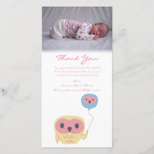 Owl Thank You Note Baby Girl Photo Template