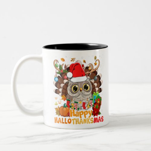 Owl Thankgiving Halloween Christmas Happy Hallotha Two_Tone Coffee Mug