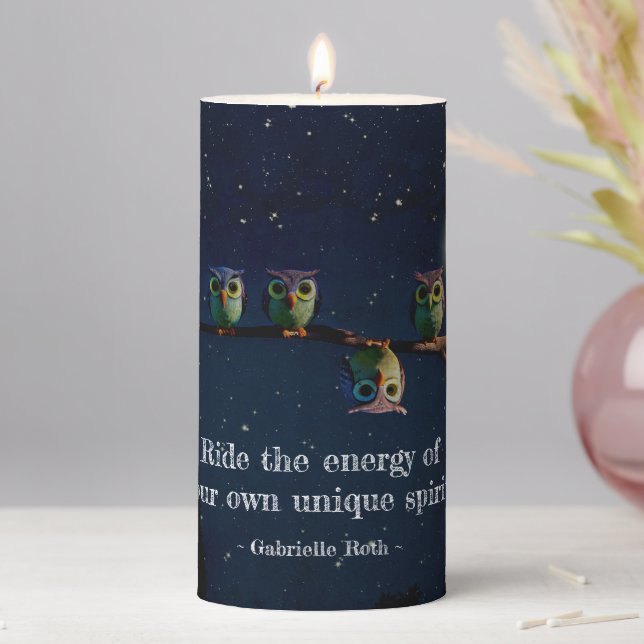 Owl That's Different With Unique Quote Collage Pillar Candle (In Situ)