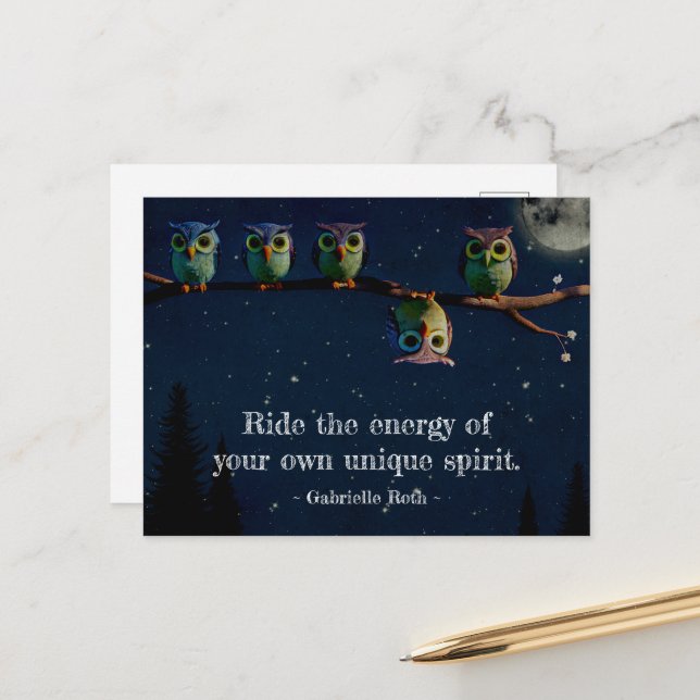 Owl That's Different With Unique Quote Collage Postcard (Front/Back In Situ)