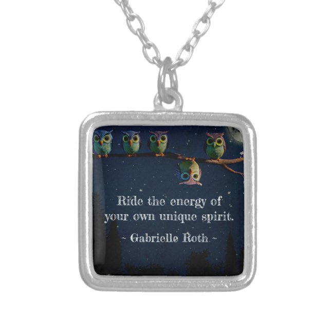 Owl That's Different With Unique Quote Collage Silver Plated Necklace (Front)