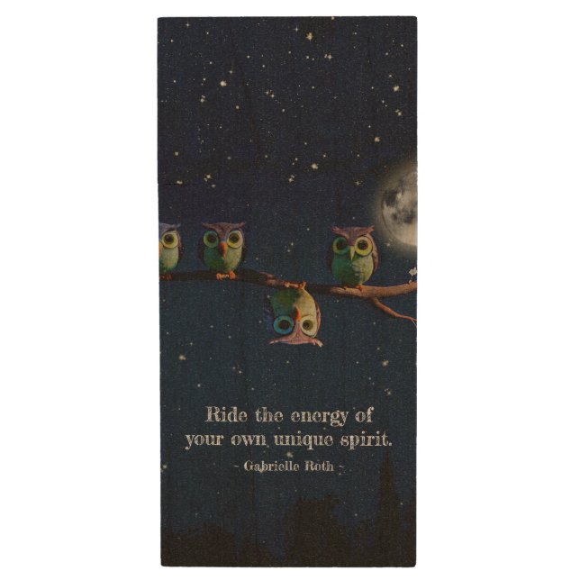 Owl That's Different With Unique Quote Collage Wood Flash Drive (Front Vertical)