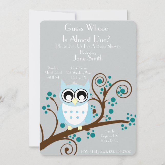 Owl Theme Baby Shower Invitation (Front)