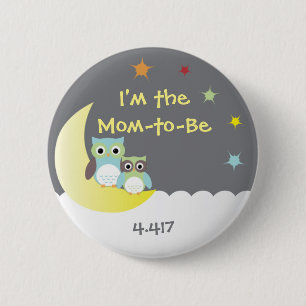 Owl Themed Baby Shower Button for New Mom