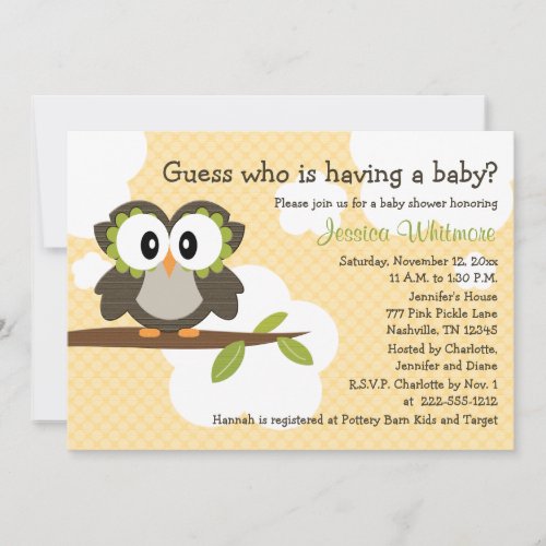 Owl Themed Baby Shower Invites Invitations Yellow