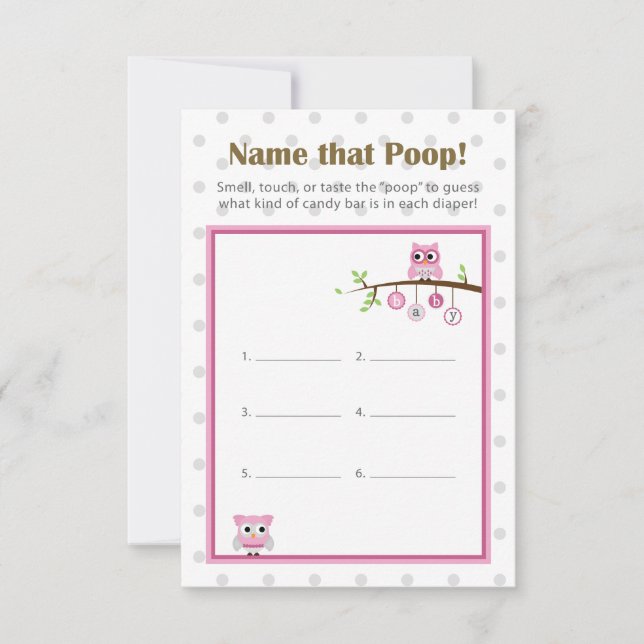 Owl Themed Baby Shower "Name that Poop!" Game  Invitation (Front)