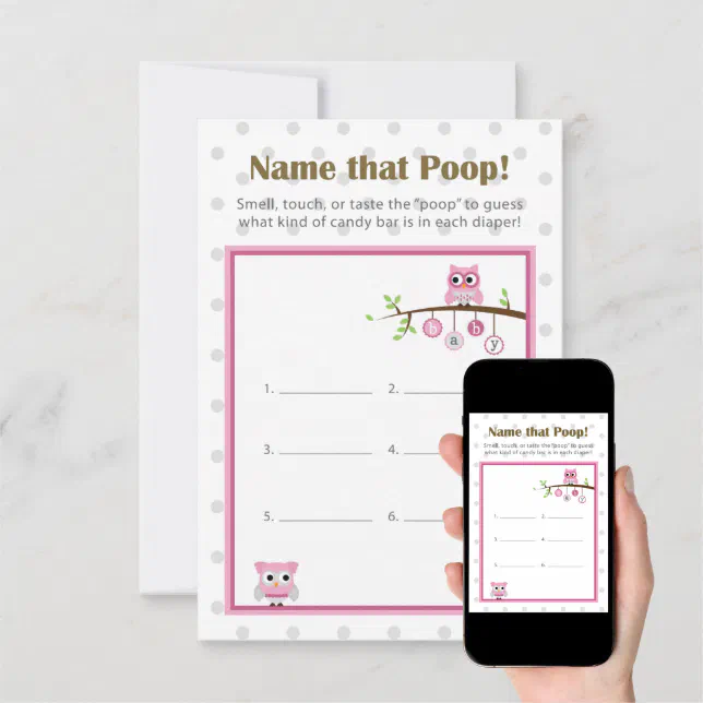 Owl Themed Baby Shower "Name that Poop!" Game Invitation | Zazzle