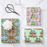 MIDNIGHT FOREST CHRISTMAS VILLAGE WITH OWLS WRAPPING PAPER SHEETS