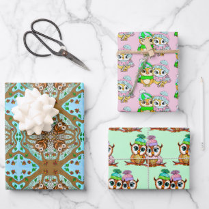 Owl Themed Birthday and Christmas  Wrapping Paper Sheets