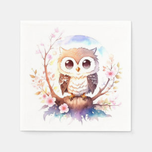 Owl-themed Woodland Baby Girl Shower Napkins