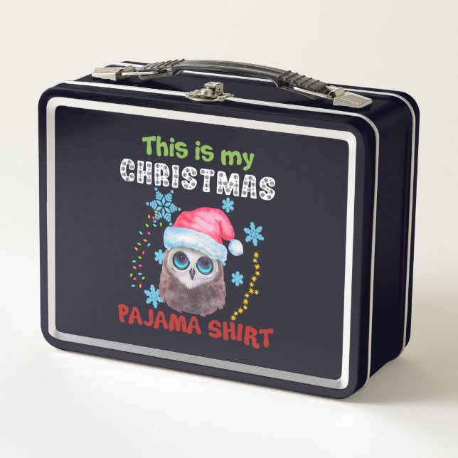 Owl This Is My Christmas Pajama Shirt Metal Lunch Box (Front)