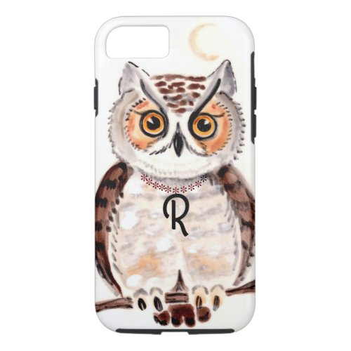 Owl Tile Art Whimsical Monogram on Necklace iPhone 87 Case
