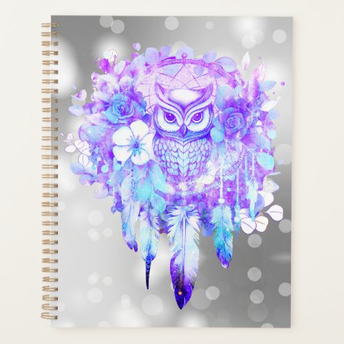 Owl Totem Dreamcatcher Floral Feather Purple Grey Planner