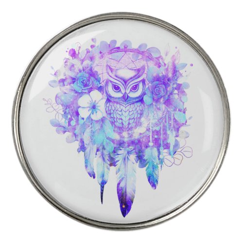 Owl Totem Dreamcatcher Floral Feather Purple Tint Golf Ball Marker