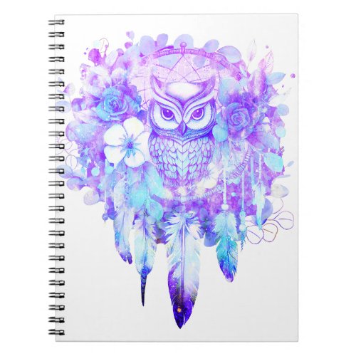 Owl Totem Dreamcatcher Floral Feather Purple Tint Notebook