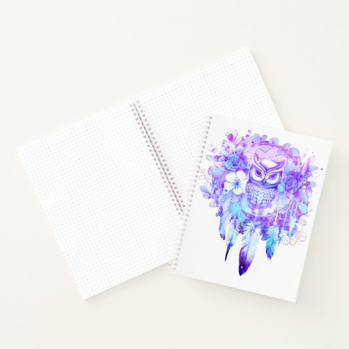 Owl Totem Dreamcatcher Floral Feather Purple Tint Notebook