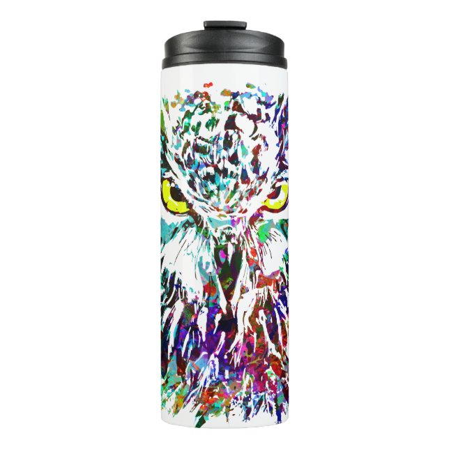 Owl Travel Mug | Colorful Owl Thermal Tumbler (Front)