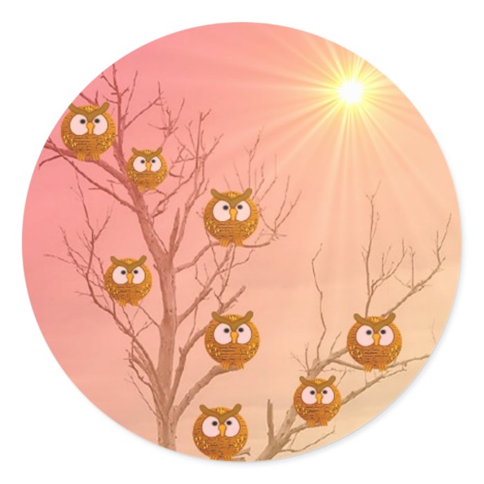 Owl Tree Gifts Round Stickers