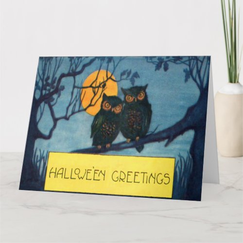 Owl Tree Night Full Moon Halloween Card