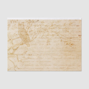 Owl Tree Writing Words Vintage Distressed Antique Tissue Paper