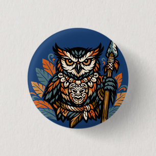 Owl Tribal Warrior, Guardian of the Night Button