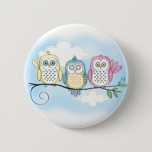Owl Trio Pinback Button (Front)