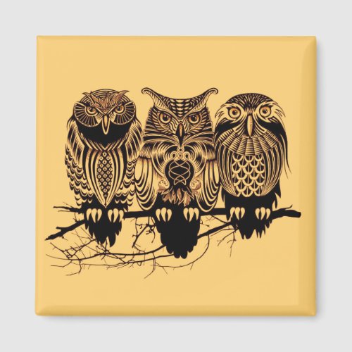 Owl Trio Square Magnet