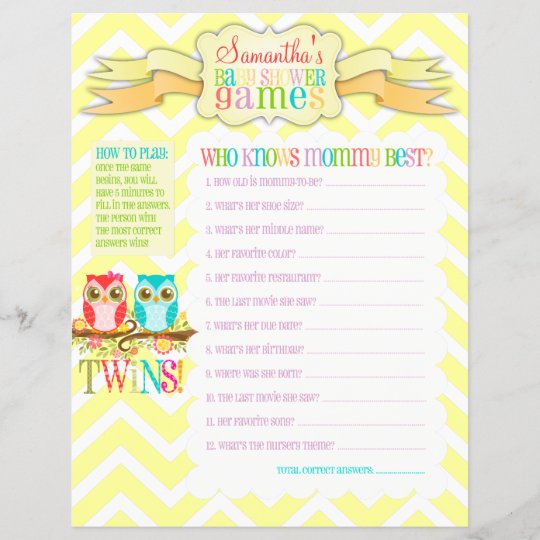 Owl Twins Baby Shower Games Activity Sheet Zazzle Com