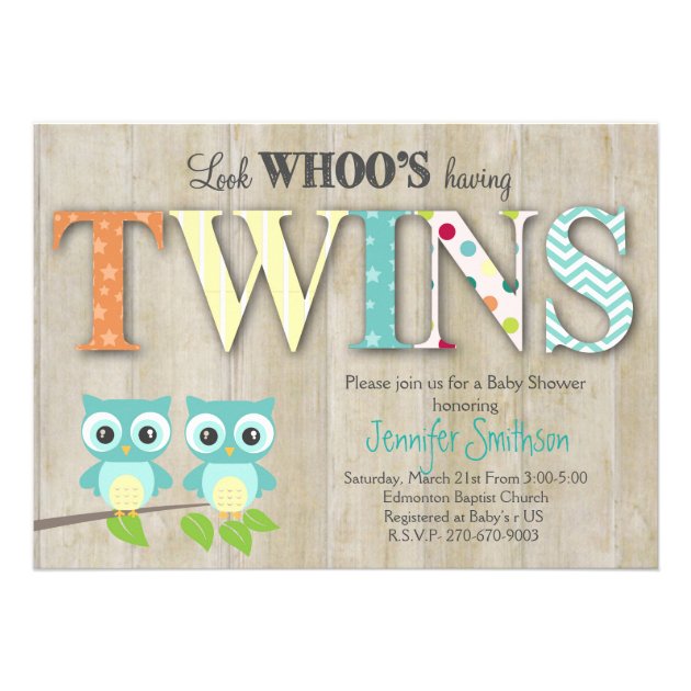 Owl TWINS Baby Shower - Look Whoo's Having A Baby Invitation