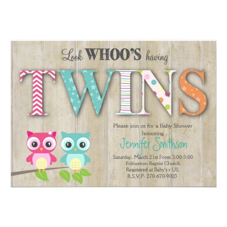 Owl Twins Baby Shower - Look Whoo's Having A Baby Card
