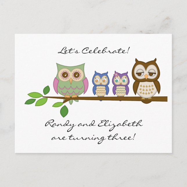 Owl Twins Birthday Card (Front)