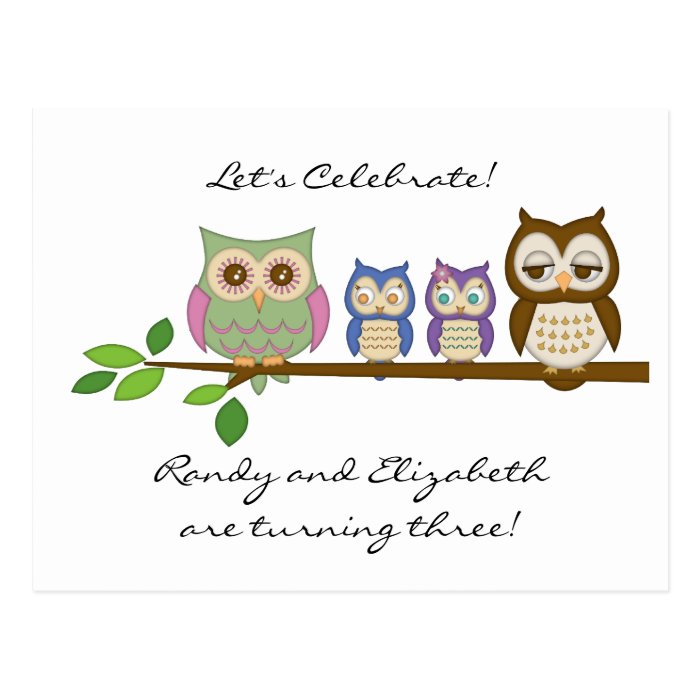 Owl Twins Birthday Card Postcard