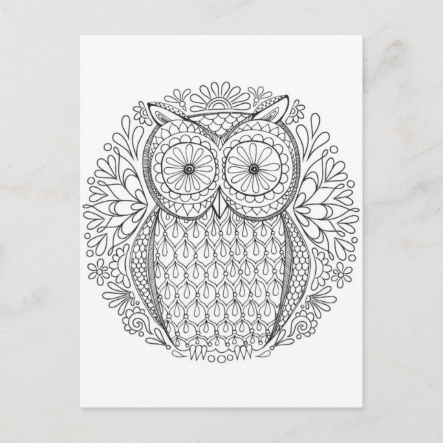 owl two sided adult coloring postcard gift (Front)
