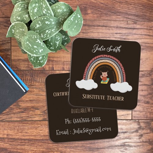 Owl Under Rainbow Substitute Teacher Contact Cards