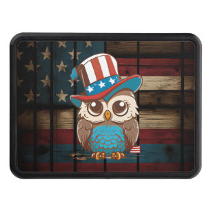 Owl USA Independence Day 4th of July AMERICAN Owl Hitch Cover