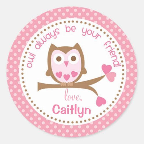 Owl Valentine Stickers Pink Always be your friend
