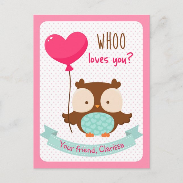 Owl Valentines Day Card Kids (Whoo loves you) (Front)